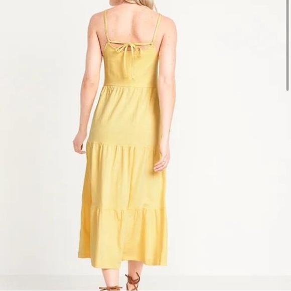 old navy • like new yellow slub knit tiered midi dress back tie detail - Picture 2 of 5